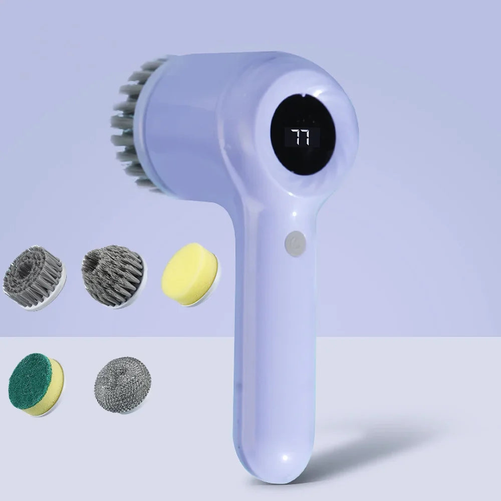 USB Electric Spin Scrubber, Rotary Cleaning Brush with 5 Brush Heads for Kitchen, Bathtub and Tile, White or Purple - product view 2
