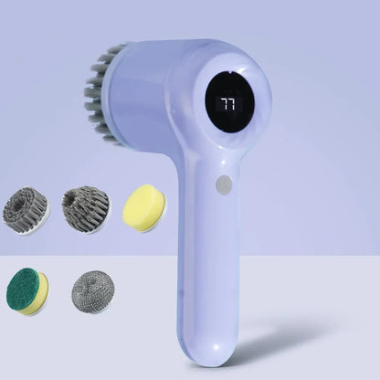 USB Electric Spin Scrubber, Rotary Cleaning Brush with 5 Brush Heads for Kitchen, Bathtub and Tile, White or Purple - product view 2