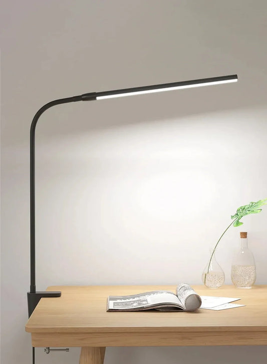 Clip-On LED Desk Lamp with Push-Button Dimming, Three Color Temperatures and Flexible Gooseneck for Reading and Work - product view 1