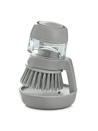 Press-Type Soap Dispensing Dish Brush, Round Plastic Hand Scrubber for Household Kitchen Cleaning, Grey or Green - product view 1
