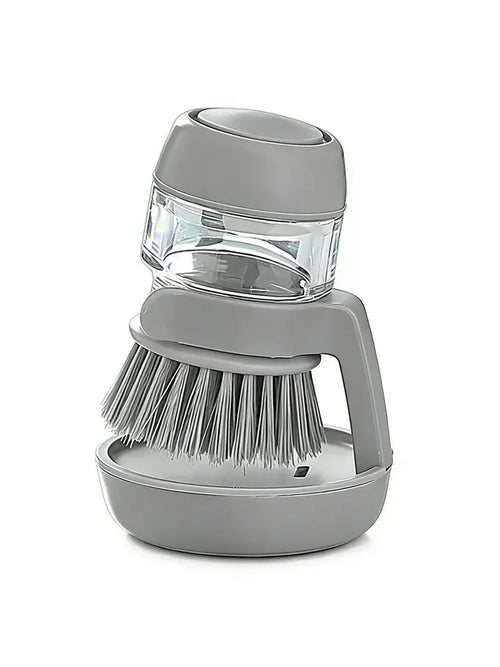 Press-Type Soap Dispensing Dish Brush, Round Plastic Hand Scrubber for Household Kitchen Cleaning, Grey or Green - product view 1