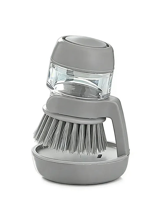 Press-Type Soap Dispensing Dish Brush, Round Plastic Hand Scrubber for Household Kitchen Cleaning, Grey or Green - product view 1