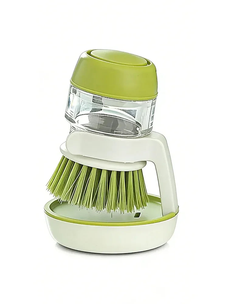 Press-Type Soap Dispensing Dish Brush, Round Plastic Hand Scrubber for Household Kitchen Cleaning, Grey or Green - product view 2