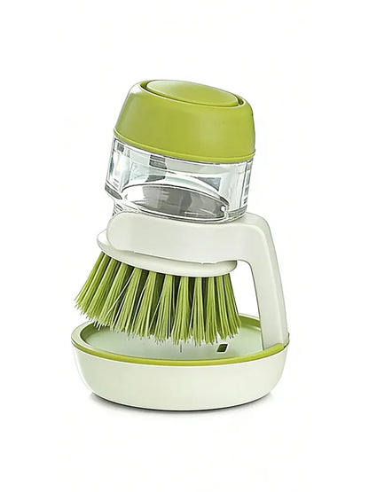 Press-Type Soap Dispensing Dish Brush, Round Plastic Hand Scrubber for Household Kitchen Cleaning, Grey or Green - product view 2