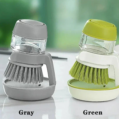 Press-Type Soap Dispensing Dish Brush, Round Plastic Hand Scrubber for Household Kitchen Cleaning, Grey or Green - product view 3
