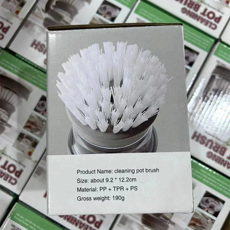 Press-Type Soap Dispensing Dish Brush, Round Plastic Hand Scrubber for Household Kitchen Cleaning, Grey or Green - product view 5