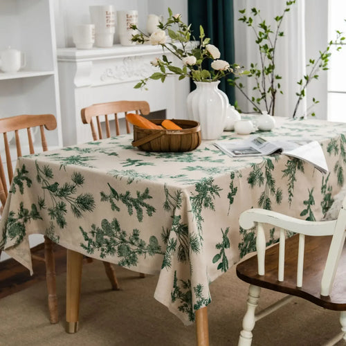 Leaf Print Rectangular Tablecloth, 100% Polyester, Handmade Finish, Reusable Pastoral Mantel and Table Cover - product view 1