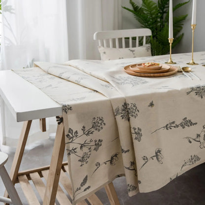 Leaf Print Rectangular Tablecloth, 100% Polyester, Handmade Finish, Reusable Pastoral Mantel and Table Cover - product view 3
