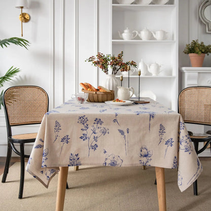 Leaf Print Rectangular Tablecloth, 100% Polyester, Handmade Finish, Reusable Pastoral Mantel and Table Cover - product view 4