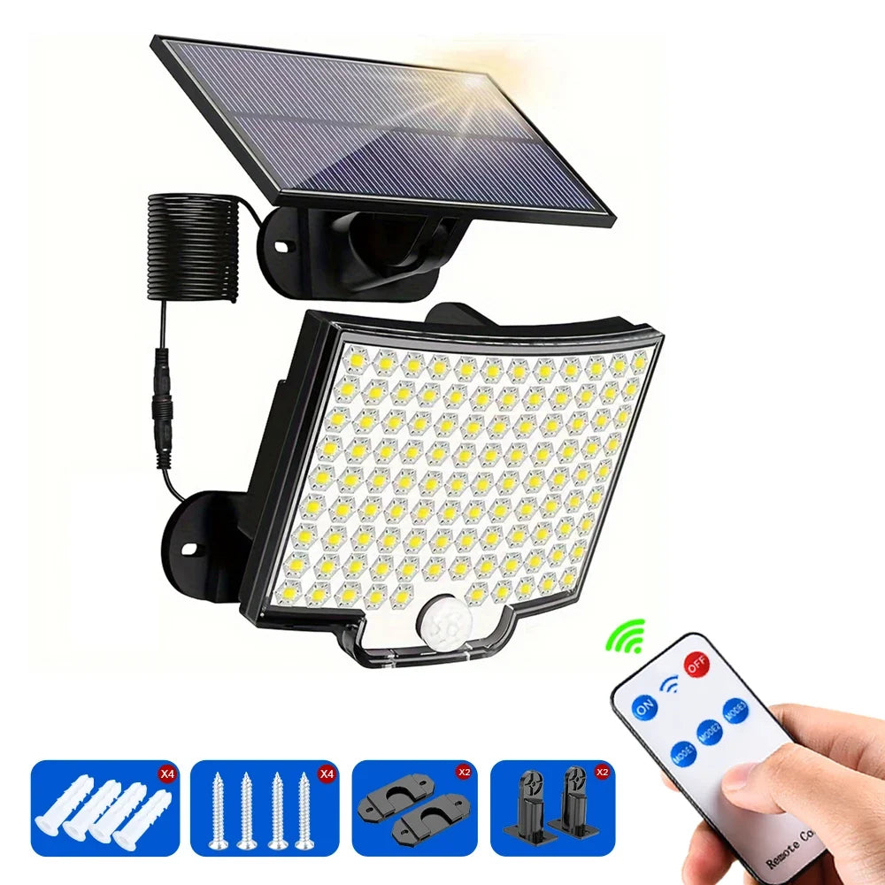 106 LED Solar Motion Flood Light, 3 Lighting Modes, Dimmable, 1800 mAh Battery, Separate Panel for Garden, Garage and Street - product view 2
