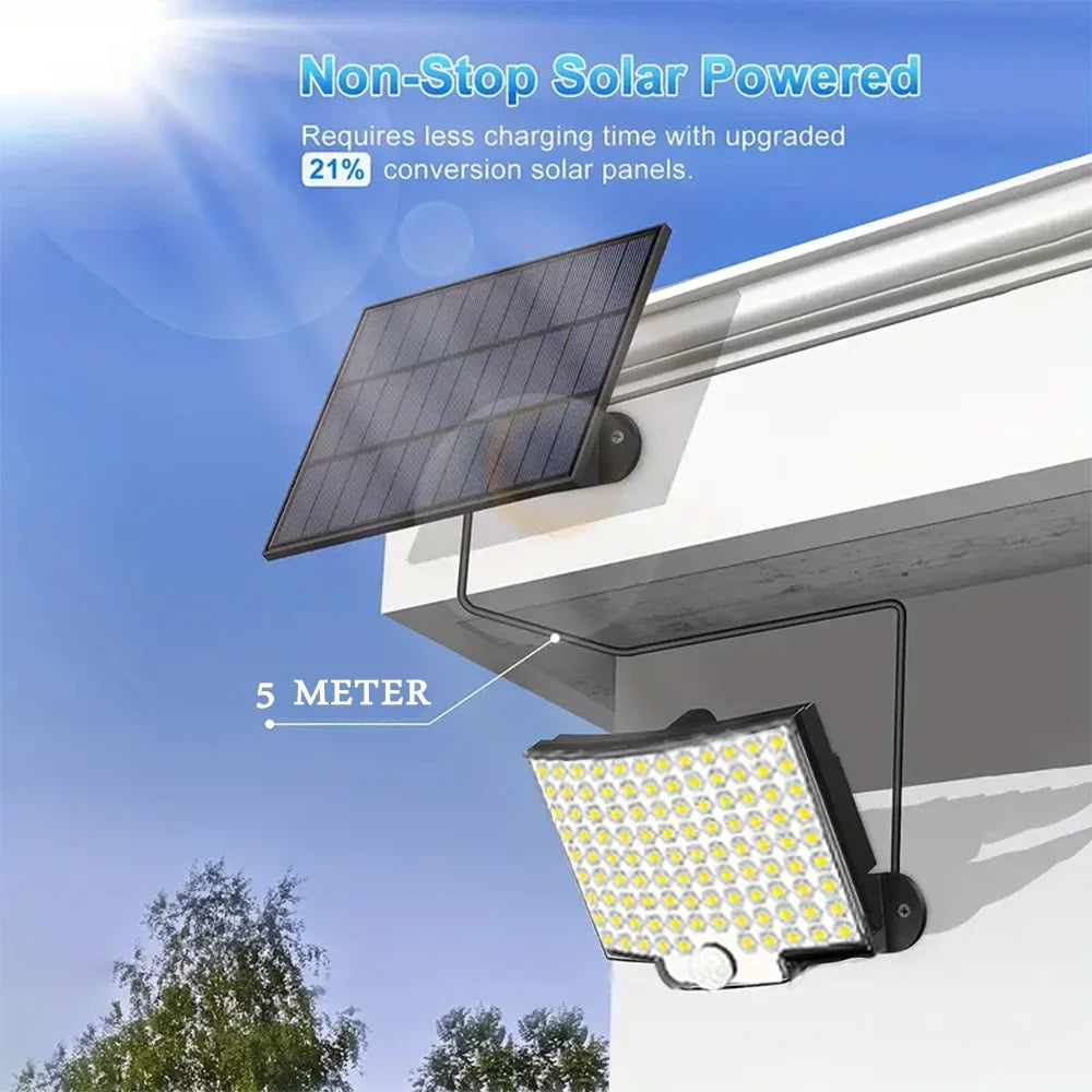 106 LED Solar Motion Flood Light, 3 Lighting Modes, Dimmable, 1800 mAh Battery, Separate Panel for Garden, Garage and Street - product view 3
