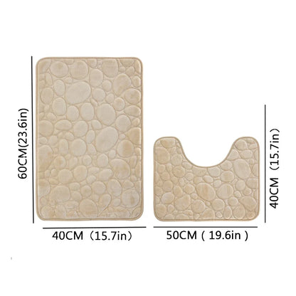 Striped Bathroom Mat Set, Machine-Made PVC Floor Mats in Modern Style, Two-Piece Set with Khaki, Blue, Coffee and Gray Options - product view 1