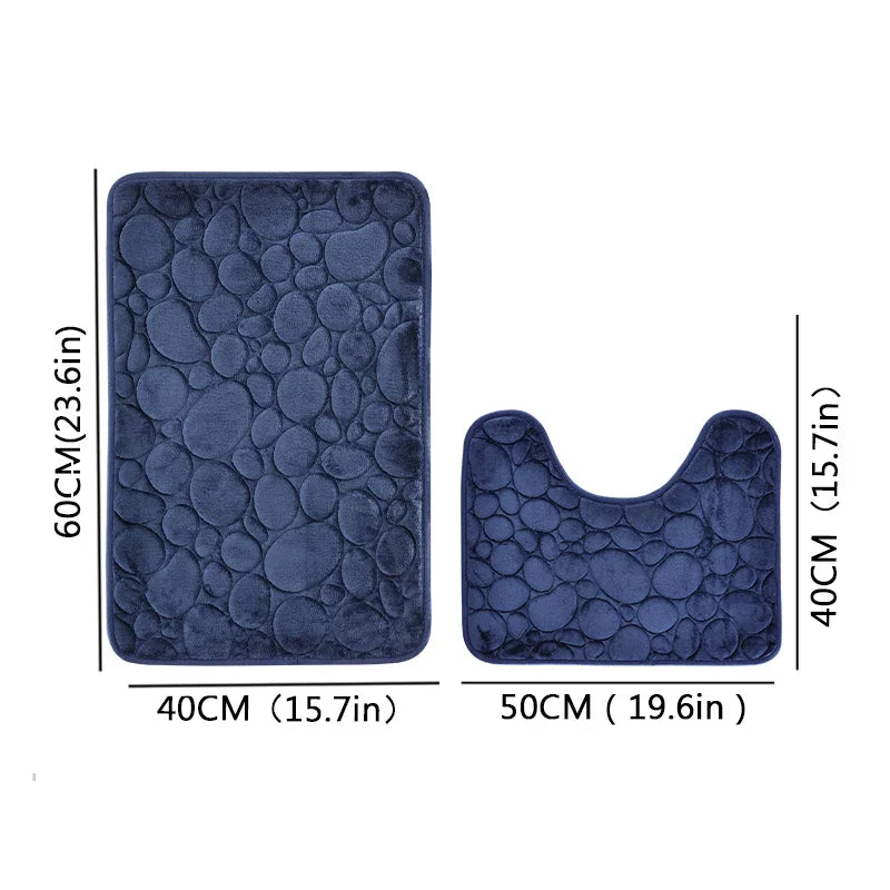 Striped Bathroom Mat Set, Machine-Made PVC Floor Mats in Modern Style, Two-Piece Set with Khaki, Blue, Coffee and Gray Options - product view 2