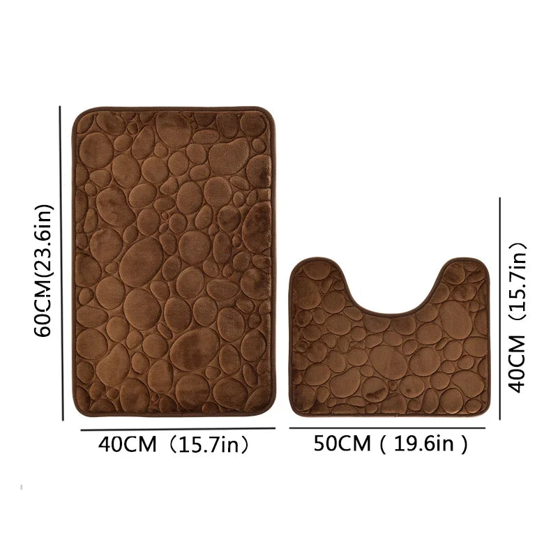 Striped Bathroom Mat Set, Machine-Made PVC Floor Mats in Modern Style, Two-Piece Set with Khaki, Blue, Coffee and Gray Options - product view 3