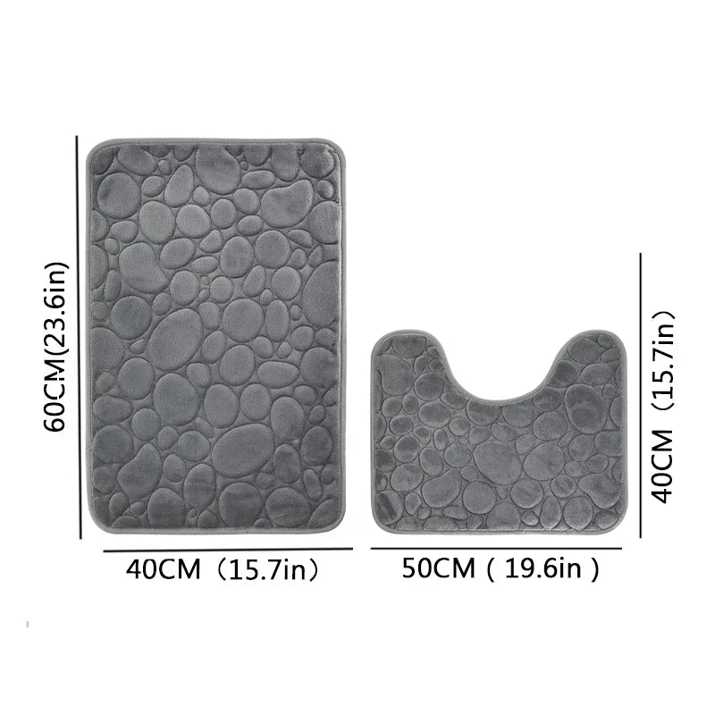 Striped Bathroom Mat Set, Machine-Made PVC Floor Mats in Modern Style, Two-Piece Set with Khaki, Blue, Coffee and Gray Options - product view 5