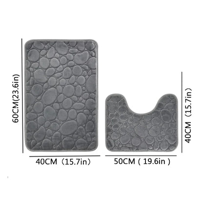 Striped Bathroom Mat Set, Machine-Made PVC Floor Mats in Modern Style, Two-Piece Set with Khaki, Blue, Coffee and Gray Options - product view 5