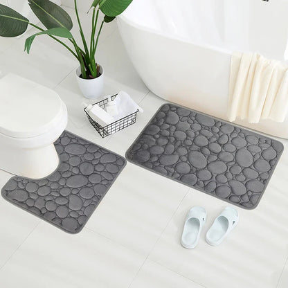 Striped Bathroom Mat Set, Machine-Made PVC Floor Mats in Modern Style, Two-Piece Set with Khaki, Blue, Coffee and Gray Options - product view 6