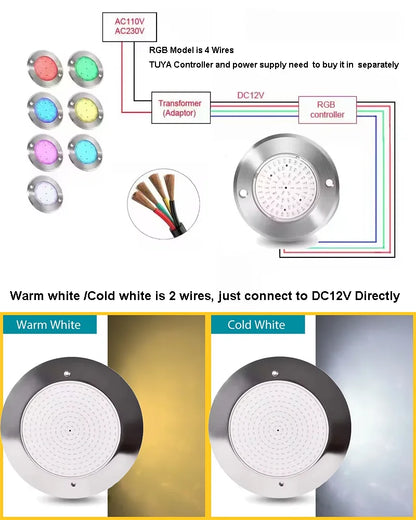 LED Pool Light, 12V DC Stainless Steel Underwater Lamp, RGB, Warm White or Cold White for Swimming Pools - product view 6