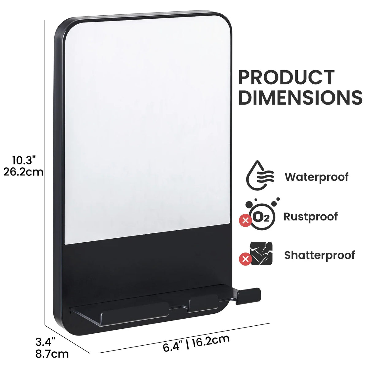 Fogless Acrylic Shower Mirror, product view 1