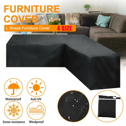L-Shaped Patio Furniture Cover, Waterproof UV-Resistant Polyester Sofa Cover with Drawstring, Black, 10 Size Options - product view 2