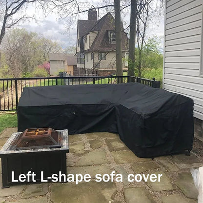 L-Shaped Patio Furniture Cover, Waterproof UV-Resistant Polyester Sofa Cover with Drawstring, Black, 10 Size Options - product view 3