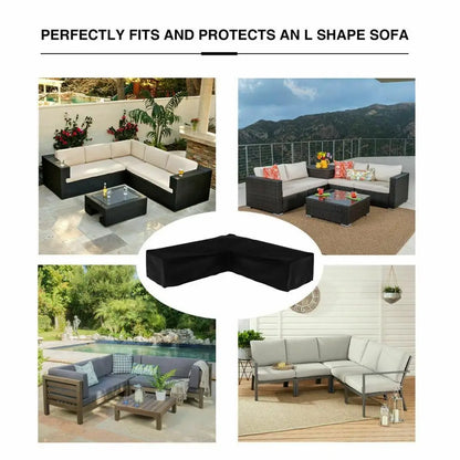 L-Shaped Patio Furniture Cover, Waterproof UV-Resistant Polyester Sofa Cover with Drawstring, Black, 10 Size Options - product view 6