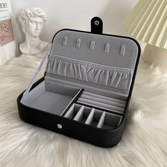Travel Jewelry Organizer Case, Leather Carrying Box for Jewelry Storage and Display in Black, Green or Blue - product view 1