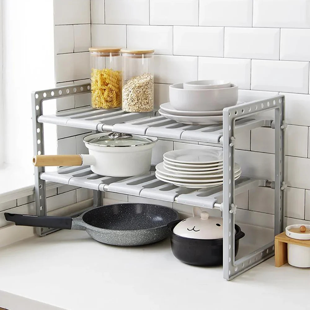 Adjustable Under Sink Organizer, 2-Tier Expandable Cabinet Shelf, 40–70 cm Length, Removable Panels for Kitchen or Bathroom - product view 6