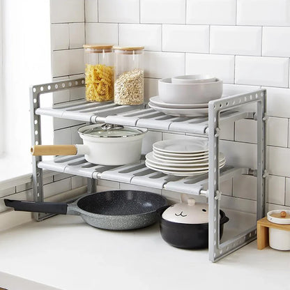 Adjustable Under Sink Organizer, 2-Tier Expandable Cabinet Shelf, 40–70 cm Length, Removable Panels for Kitchen or Bathroom - product view 6