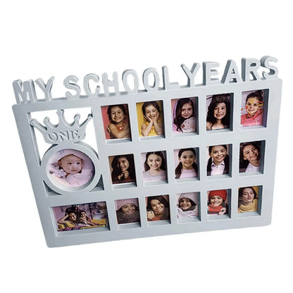 School Years Photo Collage Frame, Rectangular Plastic Kindergarten-to-12th-Grade Memory Display in White, Blue or Pink - product view 1