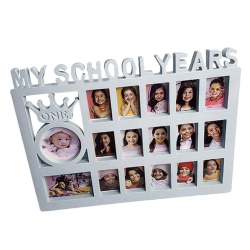 School Years Photo Collage Frame, Rectangular Plastic Kindergarten-to-12th-Grade Memory Display in White, Blue or Pink - product view 1
