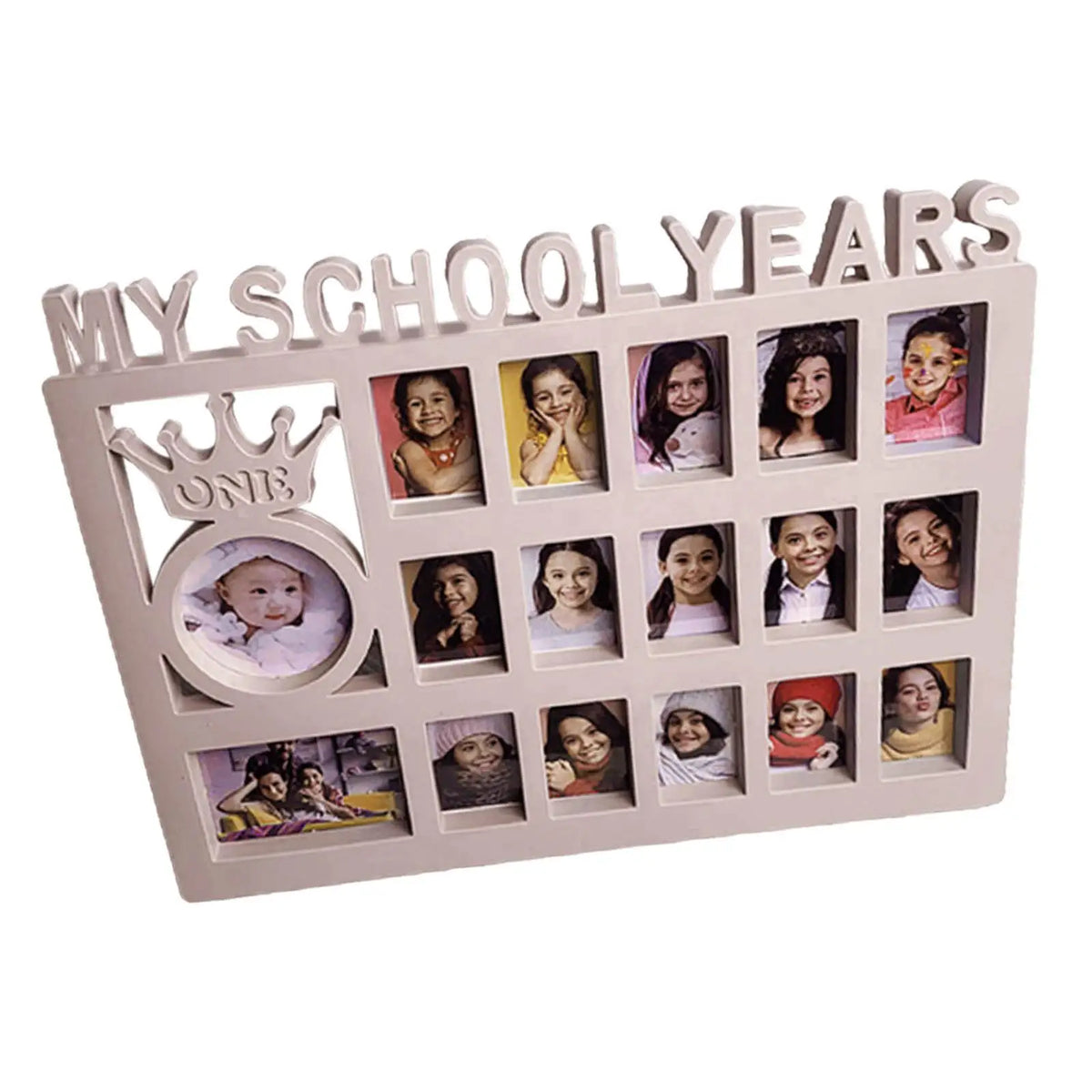 School Years Photo Collage Frame, Rectangular Plastic Kindergarten-to-12th-Grade Memory Display in White, Blue or Pink - product view 3
