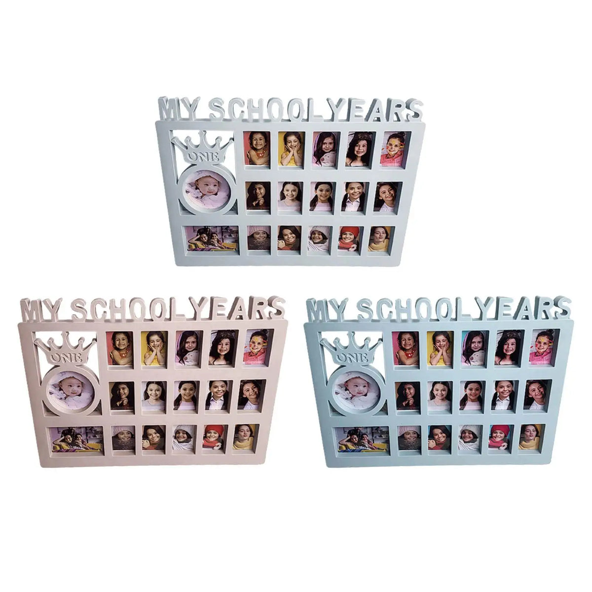 School Years Photo Collage Frame, Rectangular Plastic Kindergarten-to-12th-Grade Memory Display in White, Blue or Pink - product view 4