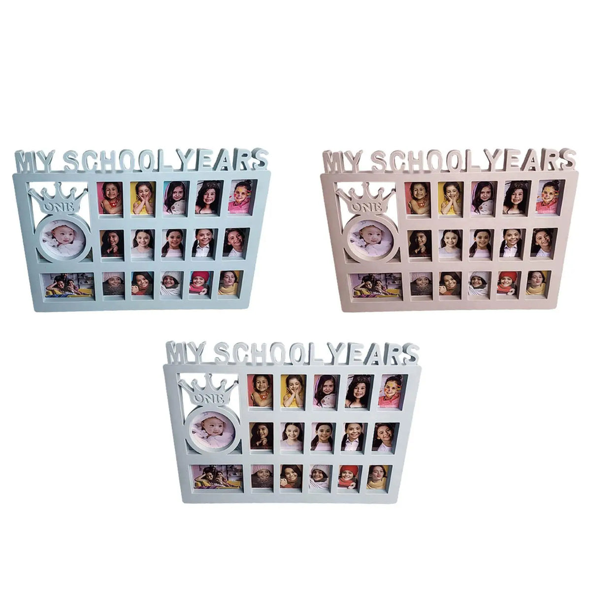 School Years Photo Collage Frame, Rectangular Plastic Kindergarten-to-12th-Grade Memory Display in White, Blue or Pink - product view 5