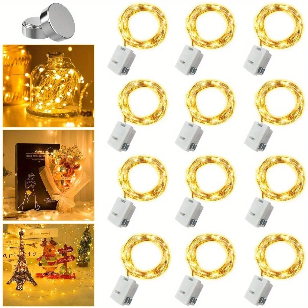 Waterproof Mini Fairy String Lights, 10-Pack Battery-Powered Copper Wire LEDs with 3 Modes for Christmas and Parties - product view 1