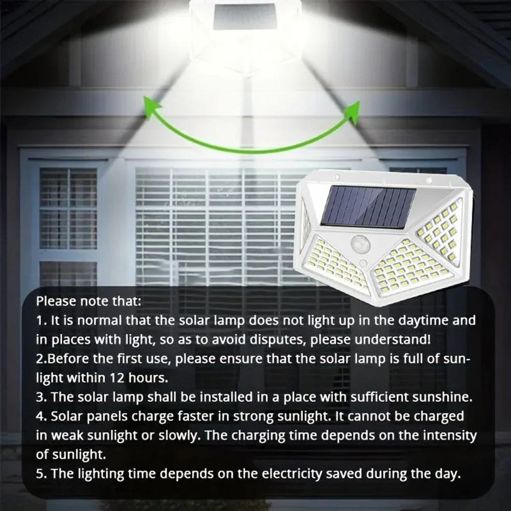 Solar Garden Lights, 100 LED Wall Lamp, PIR Motion Sensor, 270° Wide Illumination, 3 Modes, 1200mAh Battery - product view 5