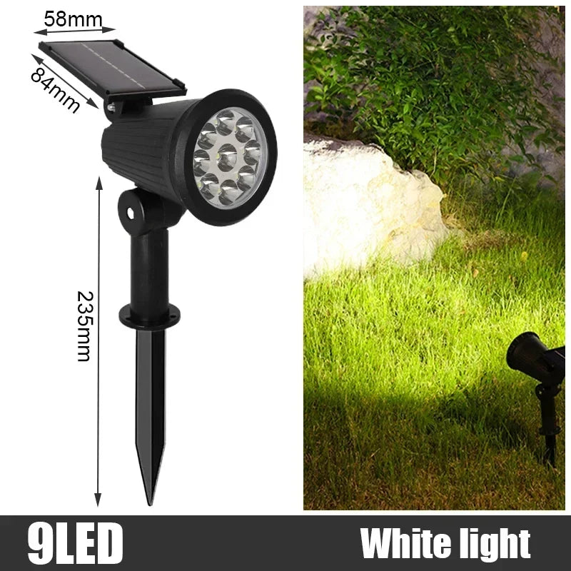 9-LED Solar Spotlight, Adjustable Outdoor Landscape Light, IP65 Waterproof, Dimmable, RGB, White or Warm Light - product view 2