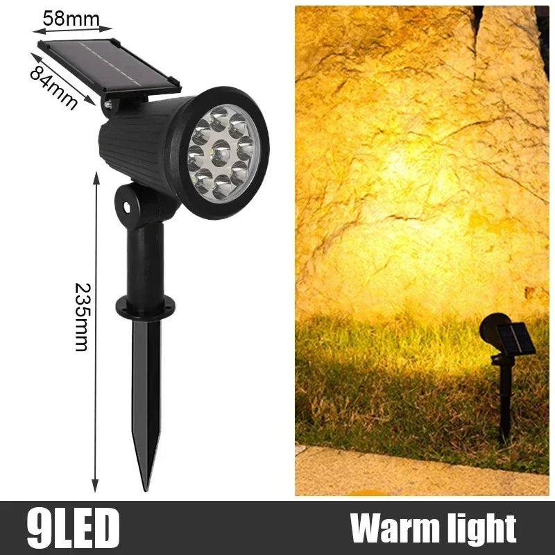 9-LED Solar Spotlight, Adjustable Outdoor Landscape Light, IP65 Waterproof, Dimmable, RGB, White or Warm Light - product view 3