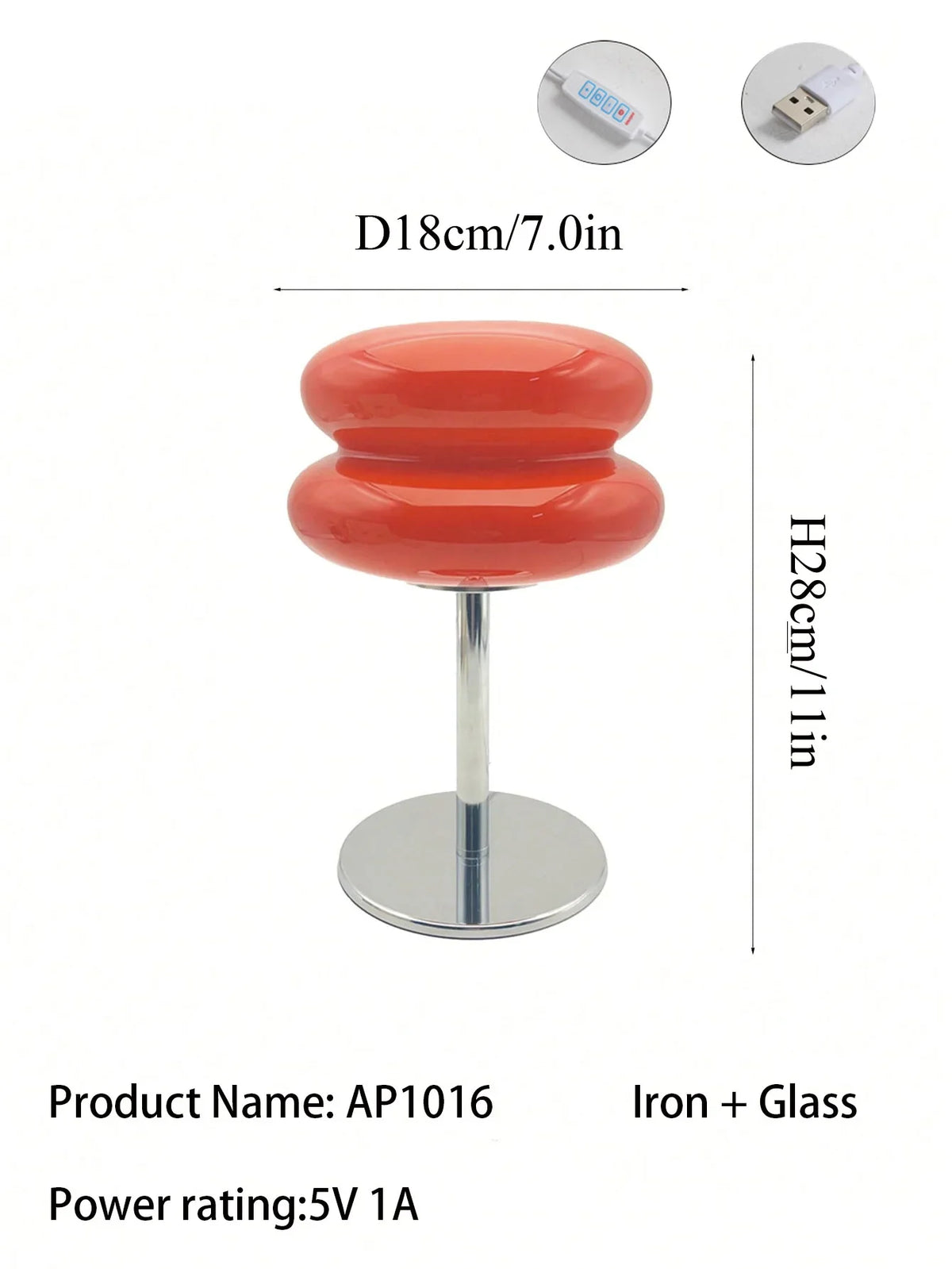 Macaron Glass LED Table Lamp, Modern Bedroom Accent Light, USB Powered, Glass and Iron, Six Color Options - product view 4