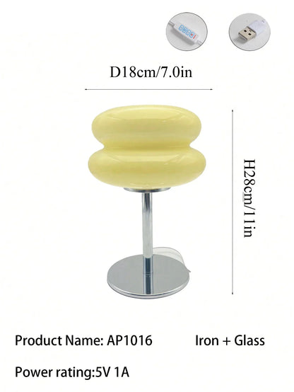 Macaron Glass LED Table Lamp, Modern Bedroom Accent Light, USB Powered, Glass and Iron, Six Color Options - product view 5