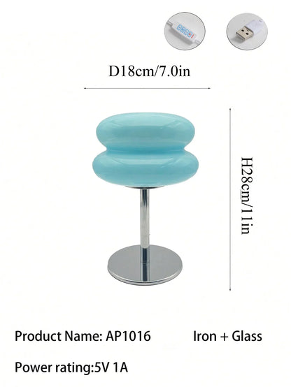 Macaron Glass LED Table Lamp, Modern Bedroom Accent Light, USB Powered, Glass and Iron, Six Color Options - product view 6