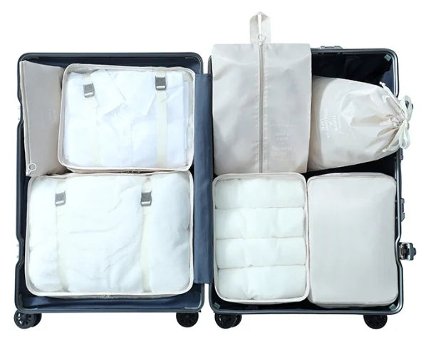 7-Piece Foldable Luggage Organizer Set, Oxford Garment, Shoe and Travel Storage Pouches in Beige - product view 6