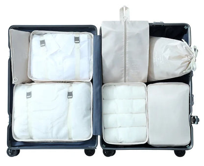 7-Piece Foldable Luggage Organizer Set, Oxford Garment, Shoe and Travel Storage Pouches in Beige - product view 6