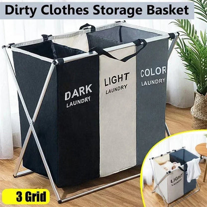 Foldable Laundry Basket, Reusable Polyester Oxford Storage Bag, Waterproof Clothing Organizer with 1 or 3 Grids - product view 4