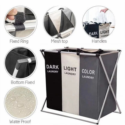 Foldable Laundry Basket, Reusable Polyester Oxford Storage Bag, Waterproof Clothing Organizer with 1 or 3 Grids - product view 5