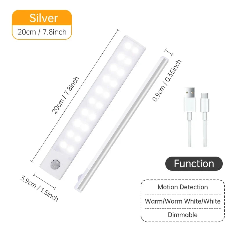 Wireless LED Cabinet Light, Motion Sensor, 3 Lighting Modes, USB Rechargeable, 3000K–6000K, 20–50 cm - product view 5