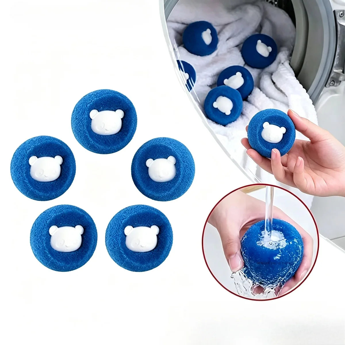 Reusable Pet Hair Remover for Laundry, ABS Fur Collector for Washing Machines and Dryers, Blue or Orange 5-Piece Set - product view 3