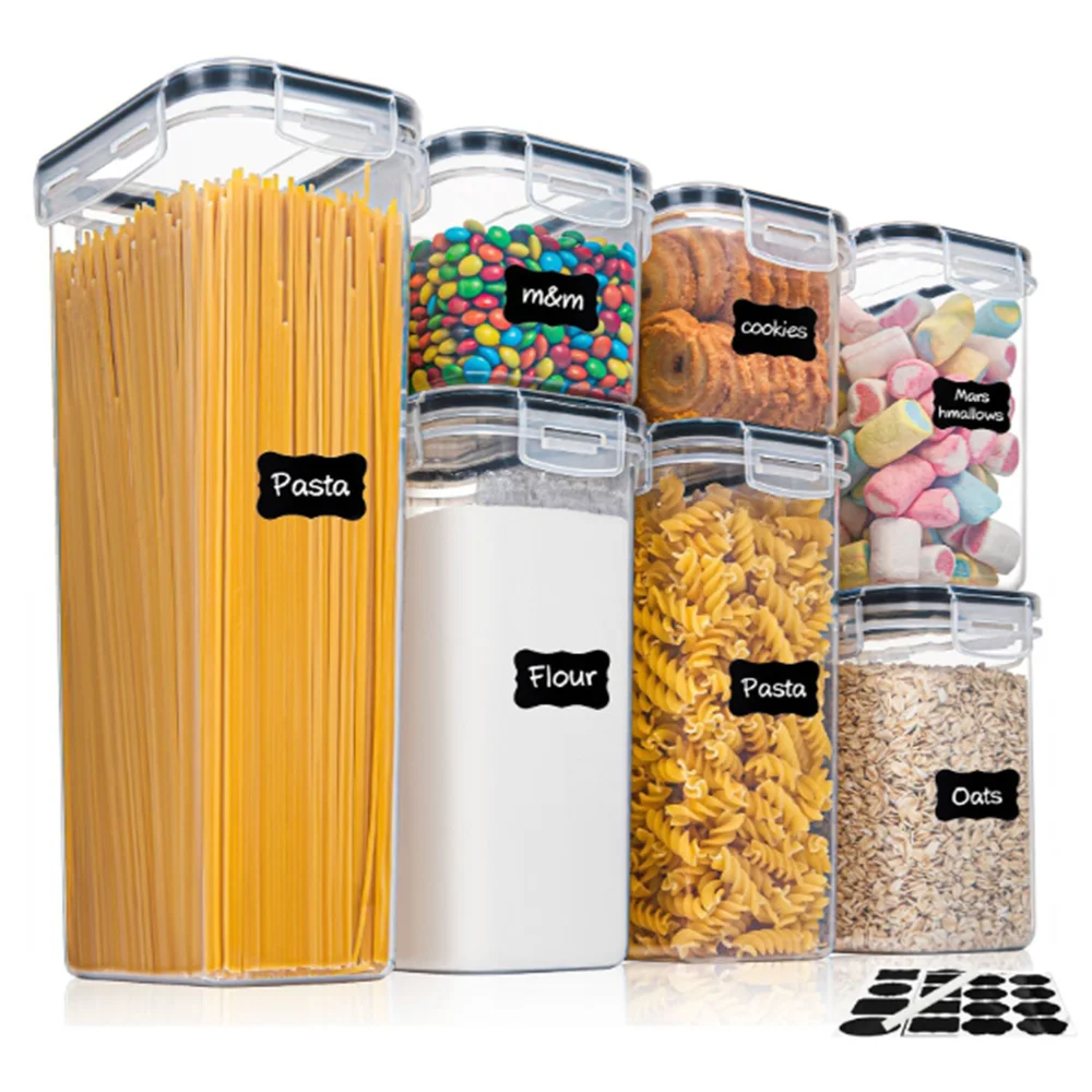7-Piece Airtight Food Storage Container Set, BPA-Free Plastic Kitchen Organizers with Stickers and Pen - product view 1