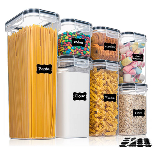 7-Piece Airtight Food Storage Container Set, BPA-Free Plastic Kitchen Organizers with Stickers and Pen - product view 1