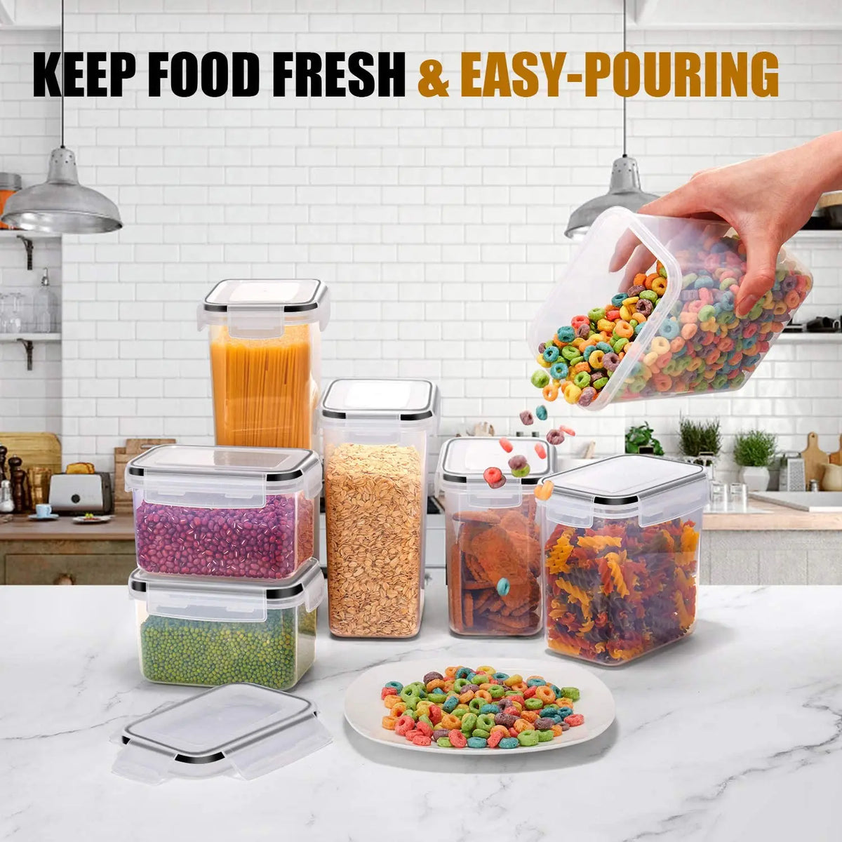 7-Piece Airtight Food Storage Container Set, BPA-Free Plastic Kitchen Organizers with Stickers and Pen - product view 3